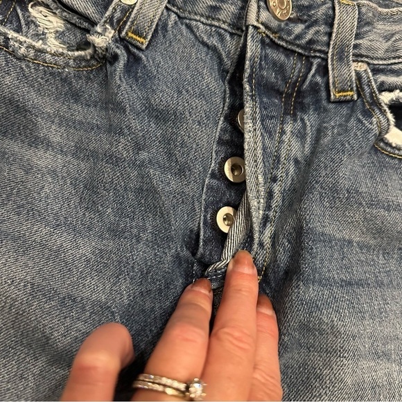 AMO Loverboy Freedom Blue Distressed Cropped Raw Hem Jeans in Retro Size 23 - Picture 4 of 13